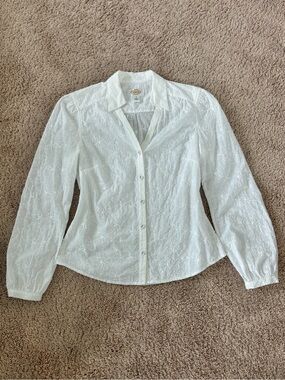 Talbots vintage white embroidered floral button up blouse